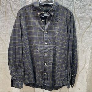 Matinique Plaid Button Down Mens Large Navy Green Excellent Brushed Cotton Shirt